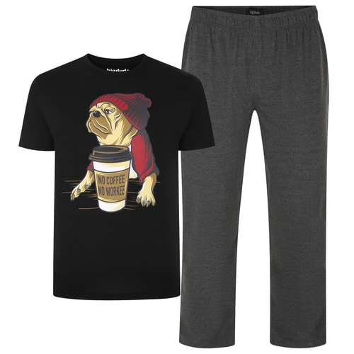 Bigdude Pyjama-Set mit Kaffee-Print, Schwarz/Anthrazit
